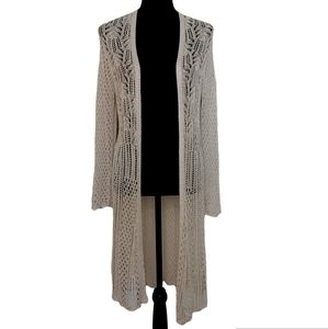 Sigrid Olsen Linen Blend Crochet Longline Cardigan Sweater Sz Med Runs Small